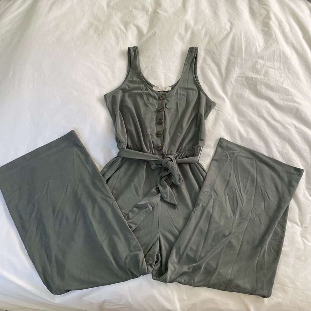 LOFT Olive Green Sleeveless Button-Front Jumpsuit